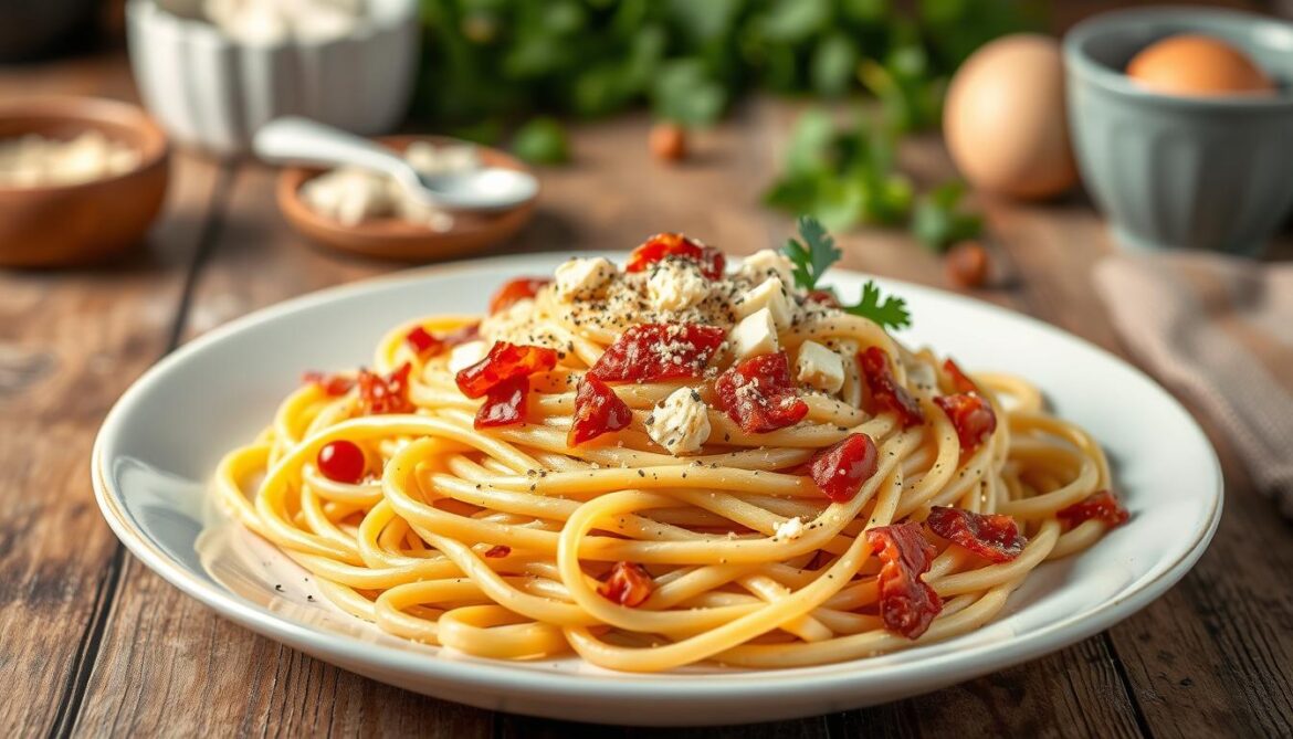 Plat à base de pâtes décorative