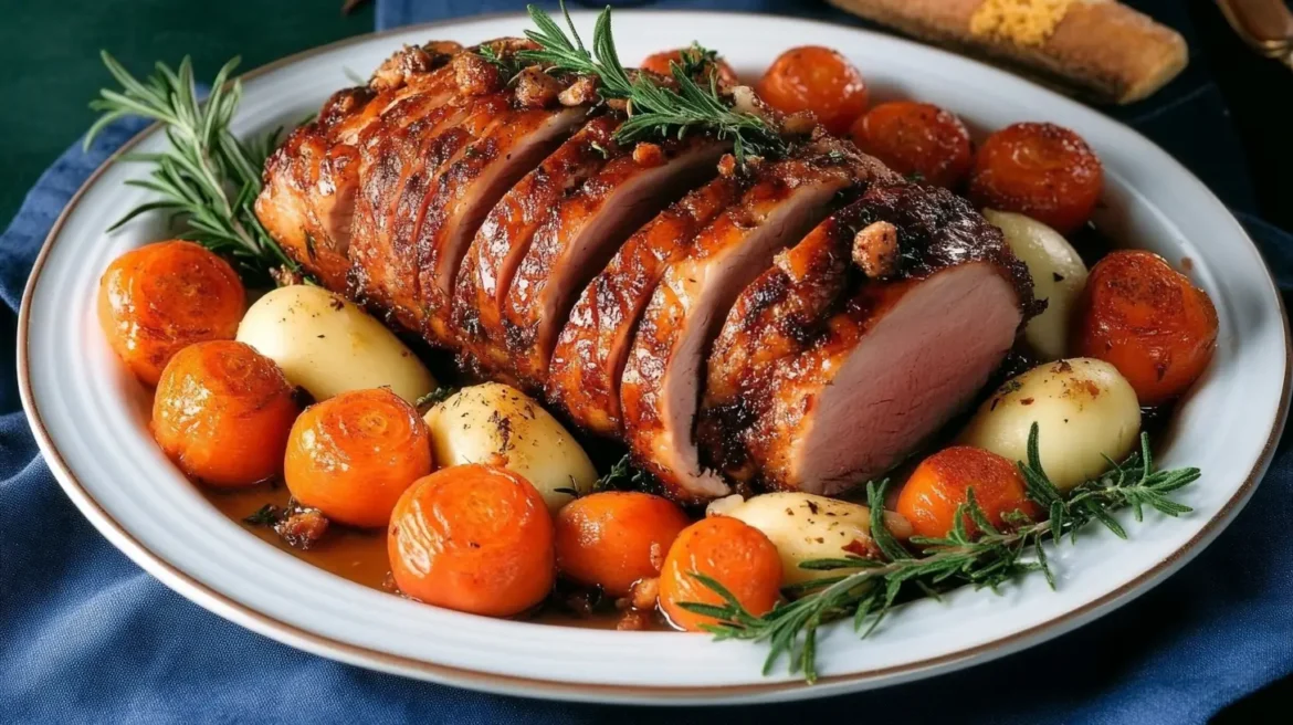 Rôti de magret de canard farci aux herbes