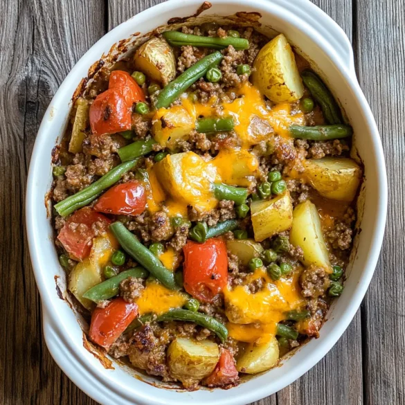 Casserole de bœuf haché façon Hobo Gratin de bœuf haché aux légumes et pommes de terre dans un plat en céramique