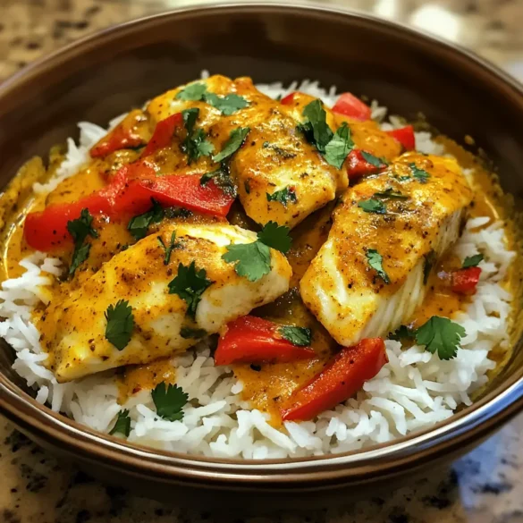 Curry de poisson au curcuma Curry de poisson doré au lait de coco et curcuma avec coriandre fraîche
