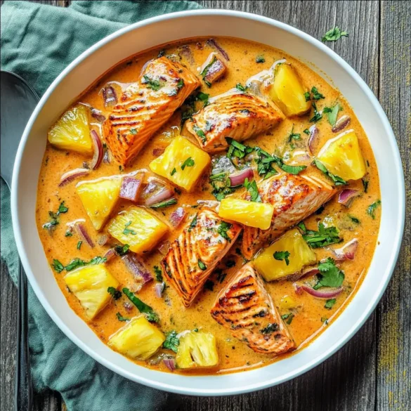 Curry de saumon à l’ananas Curry de saumon à l’ananas dans une sauce coco crémeuse