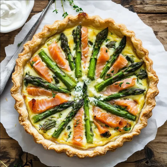 Quiche au saumon fumé et asperges Quiche au saumon fumé et asperges dans un moule rond