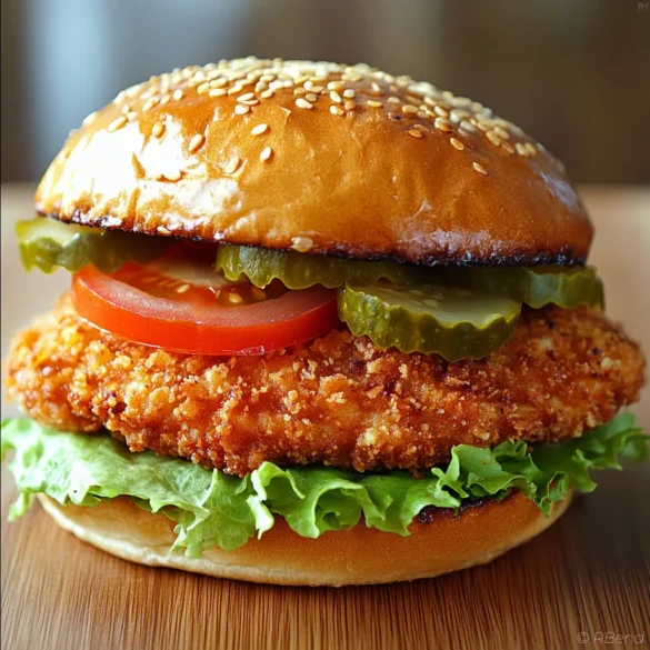 Sandwich au Poulet Katsu Sandwich au poulet katsu croustillant avec laitue, tomate et cornichons