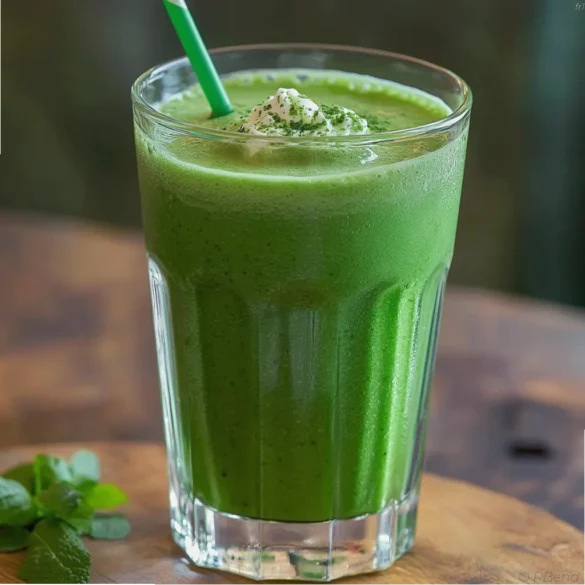 Milkshake de la Saint Patrick Milkshake vert crémeux servi dans un grand verre avec feuilles de menthe fraîche