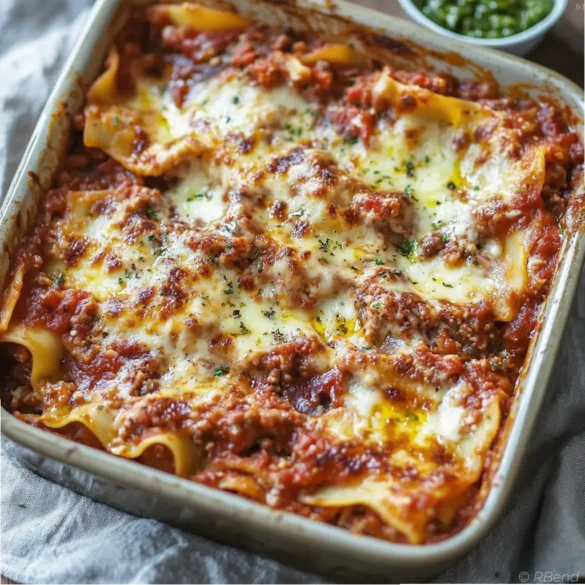 Lasagnes de Yotam Ottolenghi au bœuf Plat de lasagnes gratinées avec couches visibles de ragoût de bœuf, béchamel onctueuse et fromage fondu doré