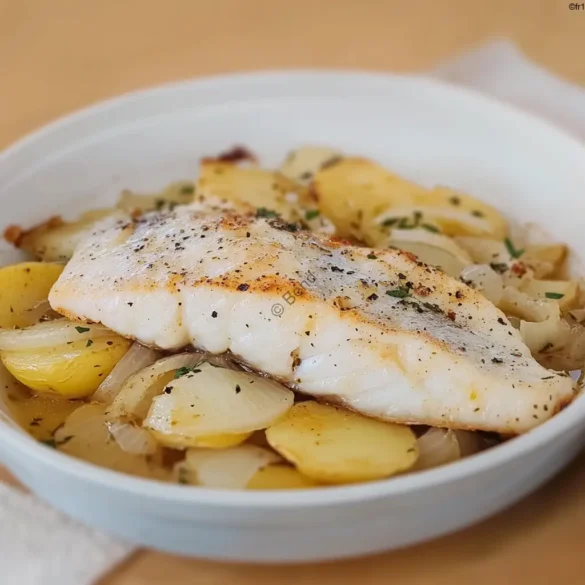 Recette de bar au four et pommes de terre Filets de bar cuits au four avec pommes de terre et oignons