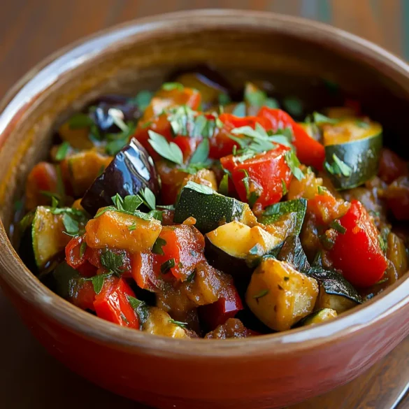 Ratatouille traditionnelle avec légumes frais et cuisson séparée Bol de ratatouille provençale aux légumes frais colorés coupés en morceaux