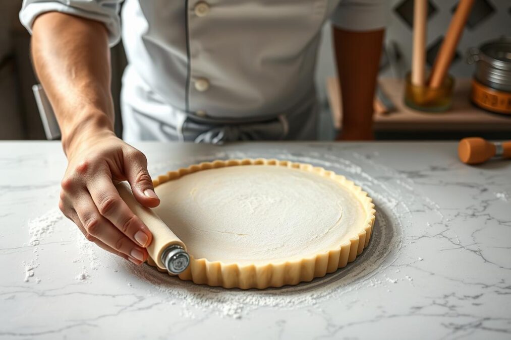 Chef pâtissier préparant une pâte sablée pour tarte au citron Chef pâtissier préparant une pâte sablée pour tarte au citron