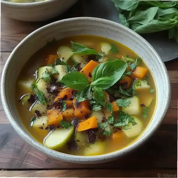 Soupe detox aux navets Bol de soupe detox aux navets avec herbes fraîches et citron vert